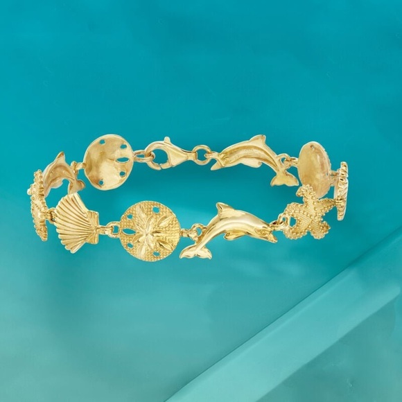 Gold Dolphin, Starfish and Shell Bracelet 18KT over 925 Silver - Picture 2 of 4